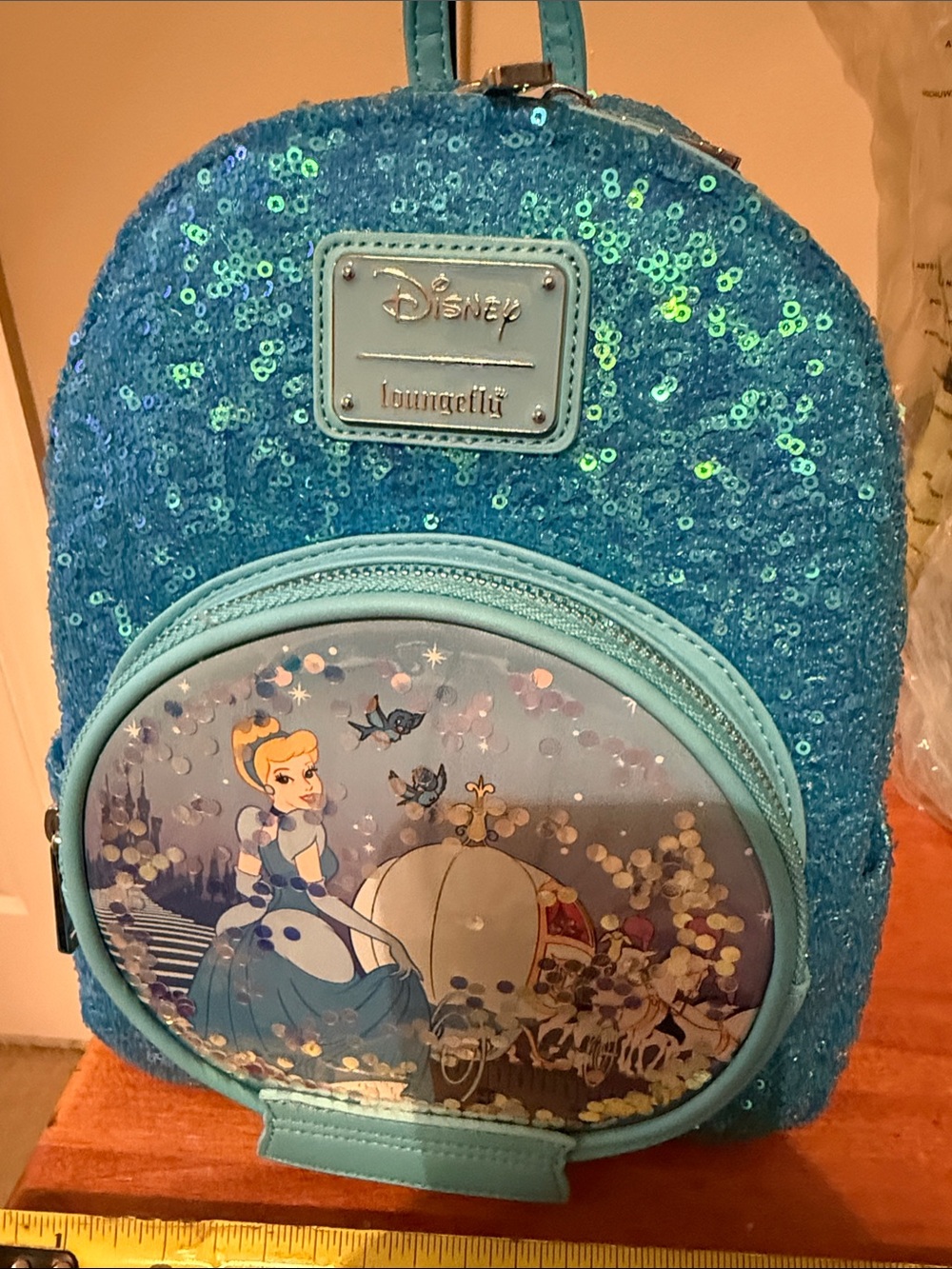Loungefly Kids Turquoise Sequin Cinderella Mini Backpack